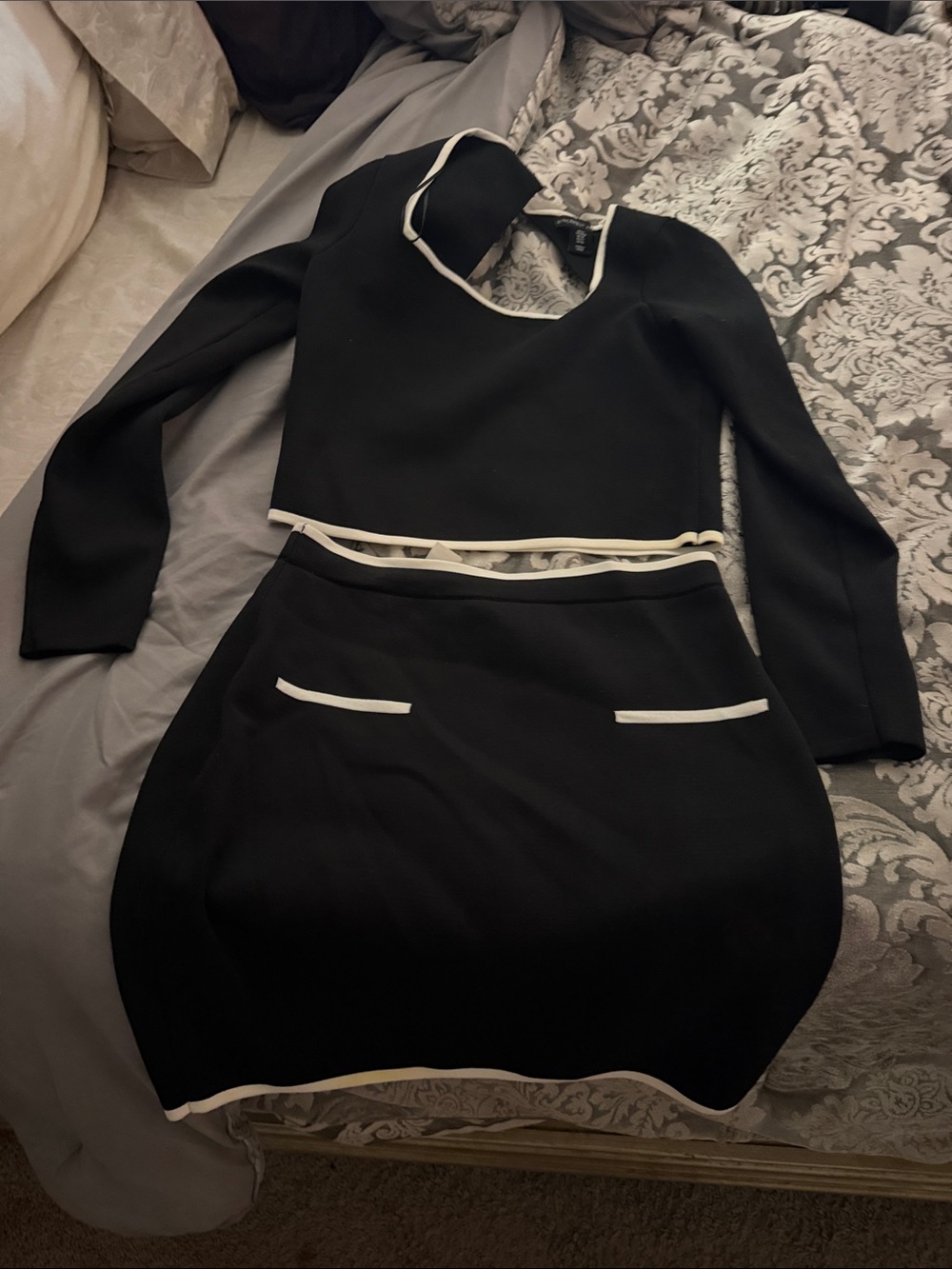 Sincerely Jules Black Two-Piece Skirt Set with White Trim